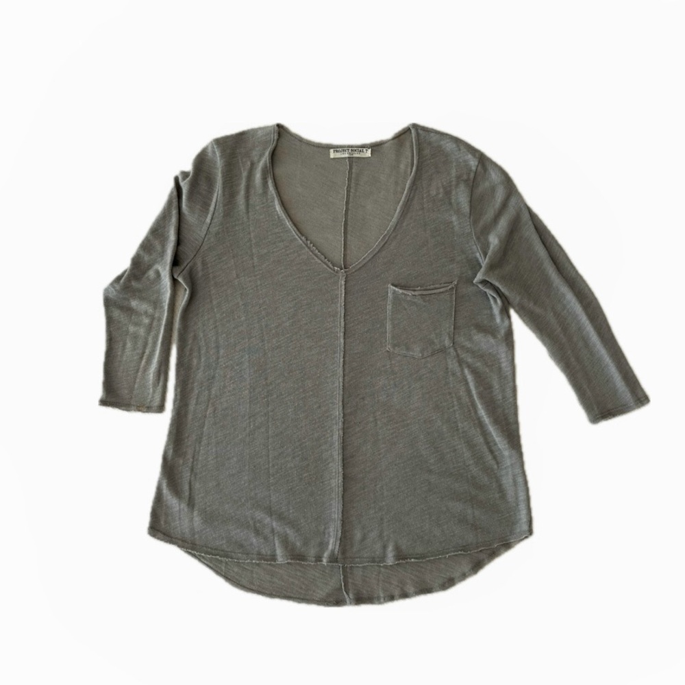 Project Social T Light Gray Knit V-Neck Top